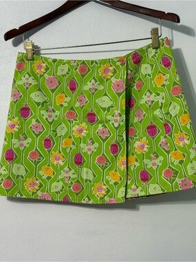 Lilly Pulitzer Lime Green Floral & Ladybug Reversible Mini Skirt size 6